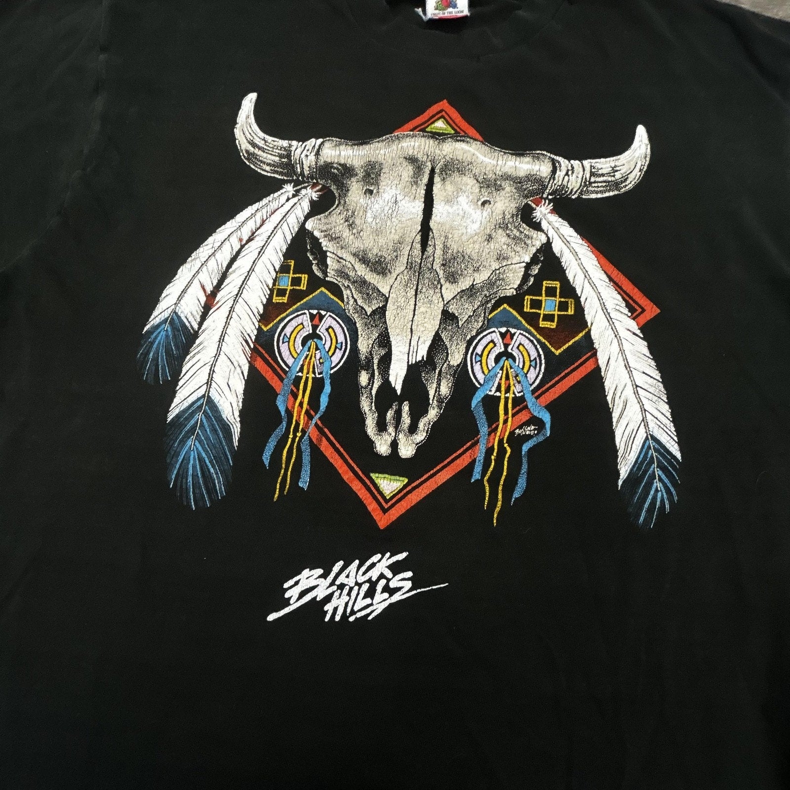 Vintage Black Hills Biker Shirt Mens XL Black Skull Single Stitch Harley 90s USA