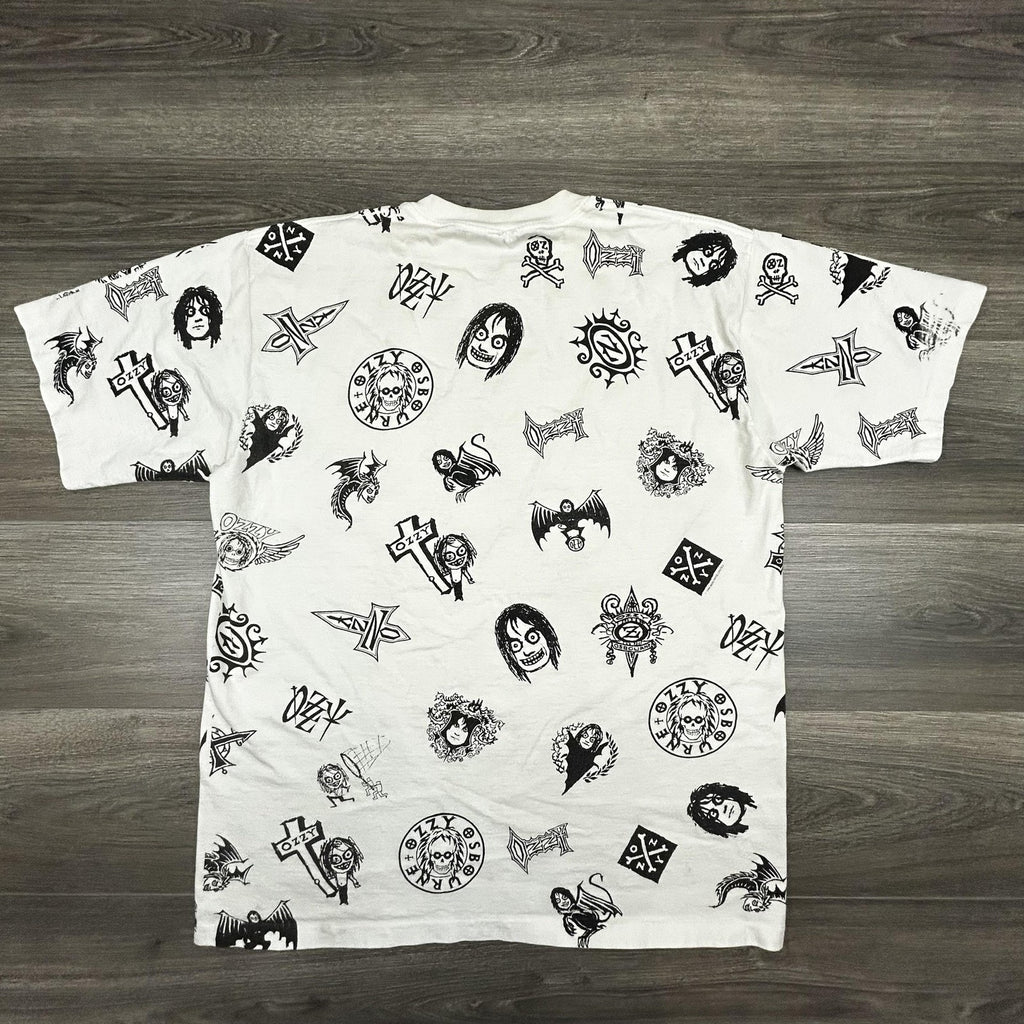 Vintage Ozzy Osbourne Shirt Mens XL White All Over Print AOP Black Sabbath 90s