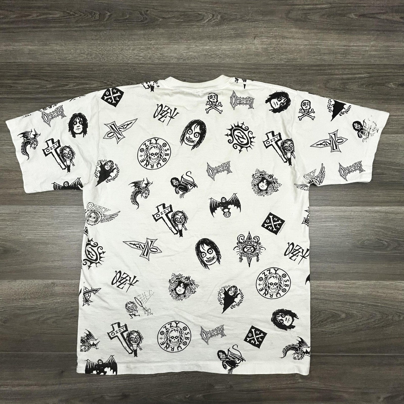 Vintage Ozzy Osbourne Shirt Mens XL White All Over Print AOP Black Sabbath 90s