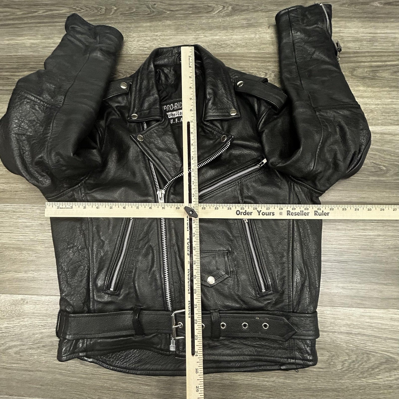 Vintage Pro-Rider Leather Motorcycle Jacket Mens 38 Black Belted Biker Punk 90s