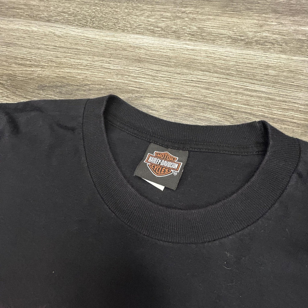 Vintage Harley Davidson Shirt Mens Large Black Long Sleeve Hit Eagle Flames USA