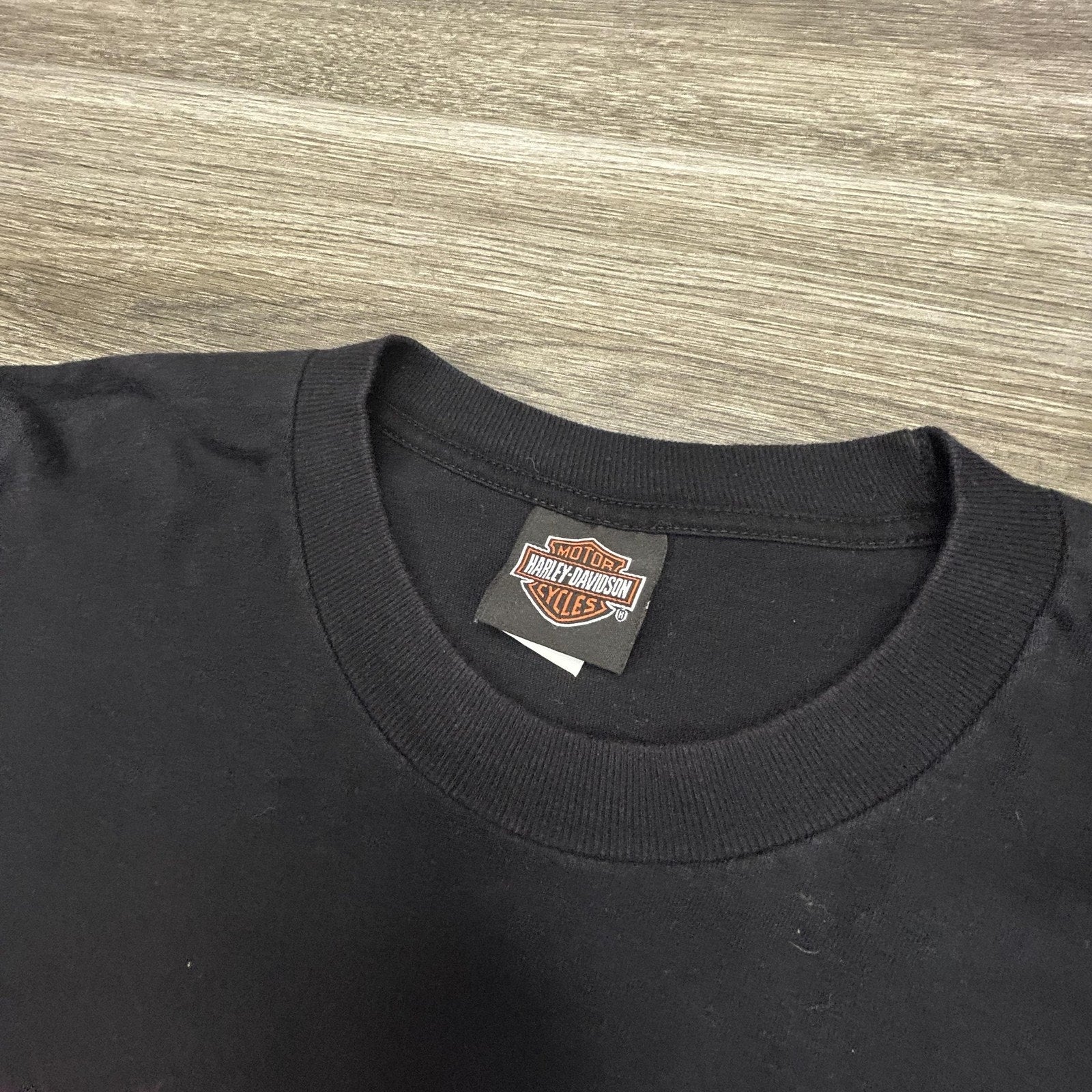 Vintage Harley Davidson Shirt Mens Large Black Long Sleeve Hit Eagle Flames USA