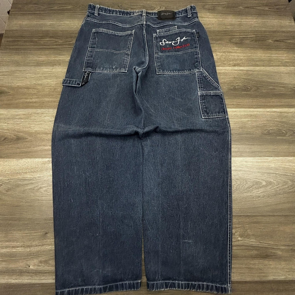 Vintage Sean John Jeans Mens 38x32 Dark Wash Baggy Wide Leg Hip Hop Diddy Y2K