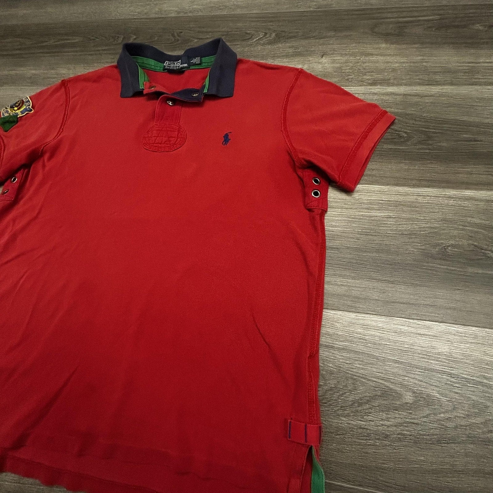 Vintage Polo Ralph Lauren Rugby Polo Shirt Mens Large Red Patch Native Kayak 90s