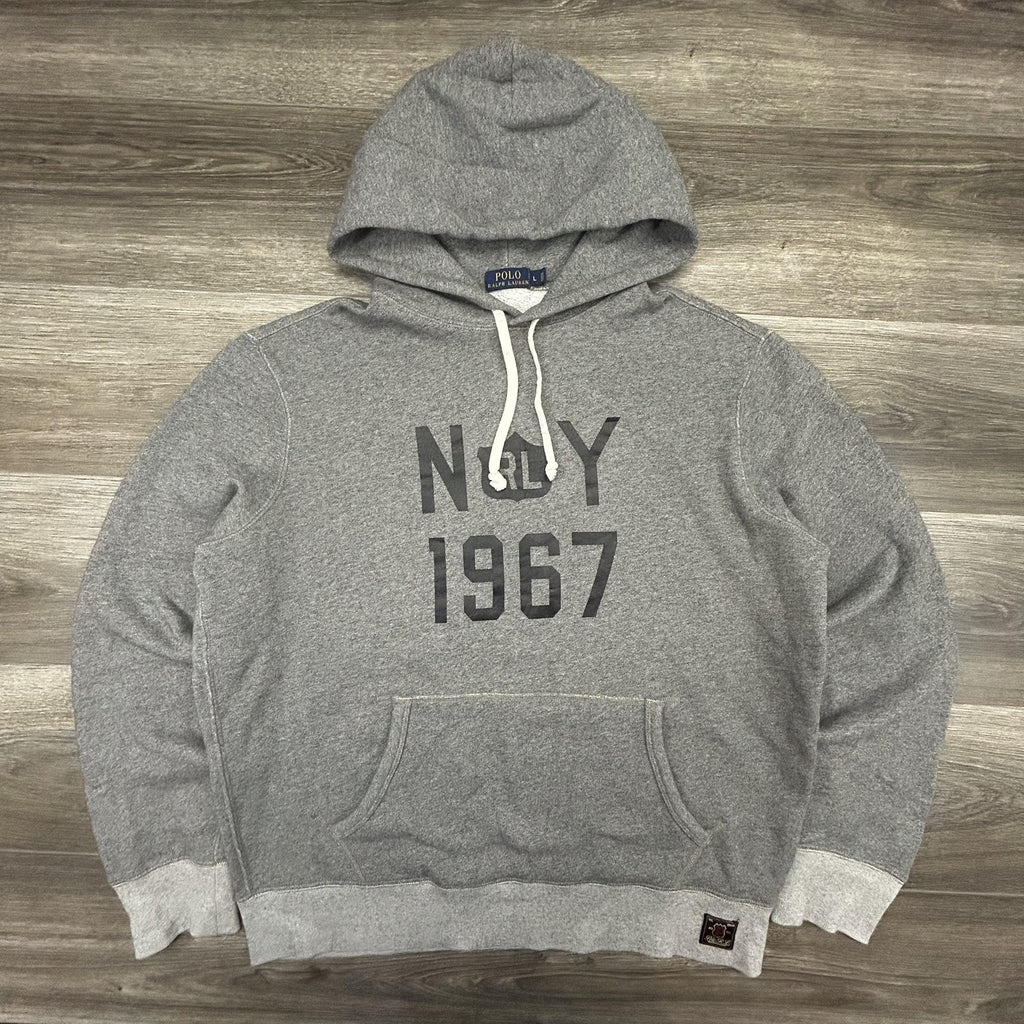 Polo Ralph Lauren Hoodie Mens Large Gray New York NY 1967 Graphic Logo Two Tone