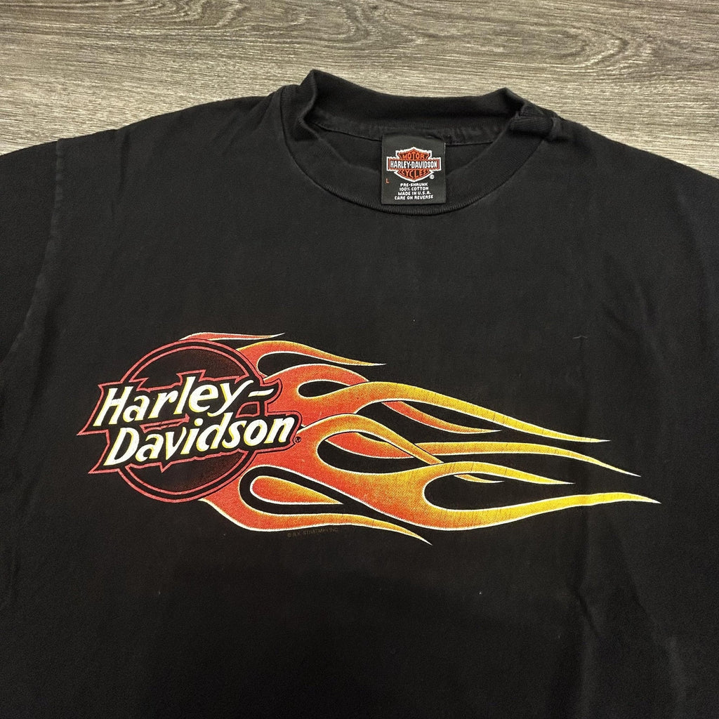 Vintage Harley Davidson Shirt Mens Large Black Flames Las Vegas 1998 90s USA