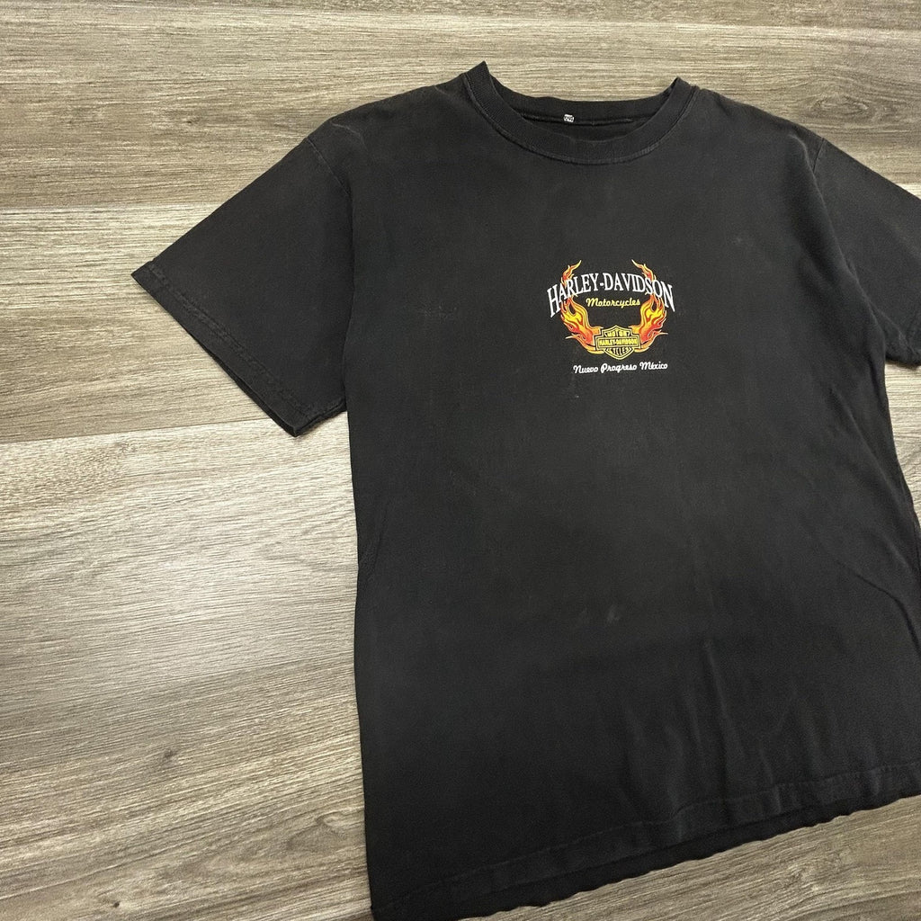 Vintage Harley Davidson Shirt Mens Medium Black Flames Mexico Biker 90s Faded