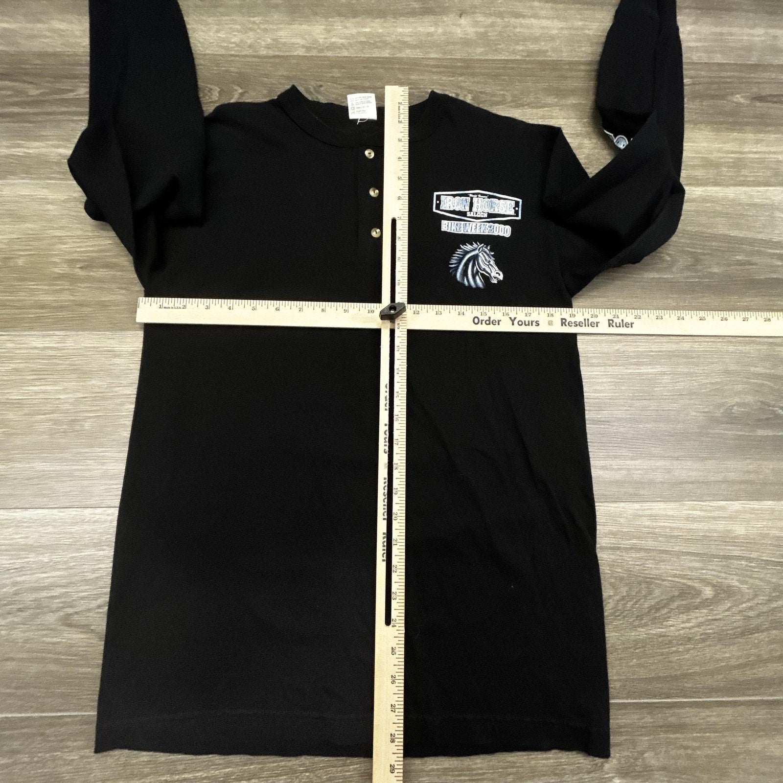 Vintage Iron Horse Saloon Shirt Mens Medium Black Henley Bike Week Long Sleeve