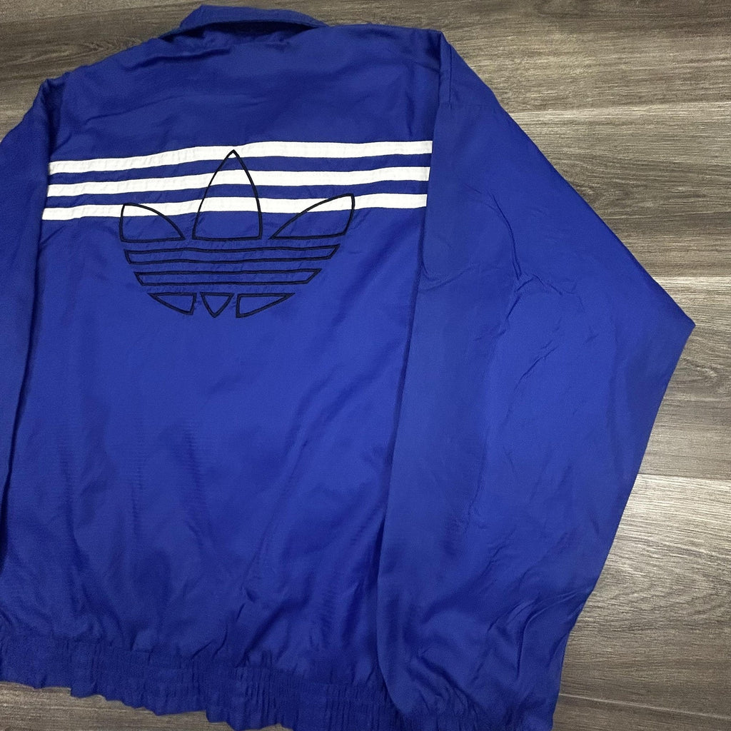 Vintage 80s Adidas Jacket Mens Large Blue Track 3 Stripes Trefoil Windbreaker