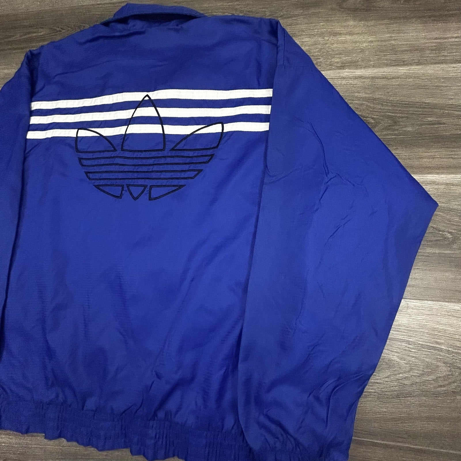 Vintage 80s Adidas Jacket Mens Large Blue Track 3 Stripes Trefoil Windbreaker