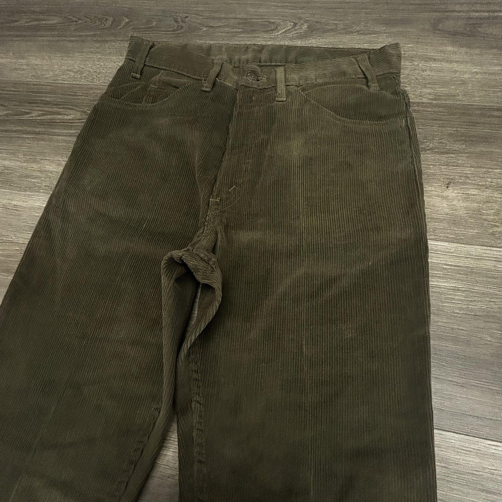 Vintage Levis Sta-Prest Corduroy Pants Mens 32x30 Green Straight Talon Zip Big E 70s