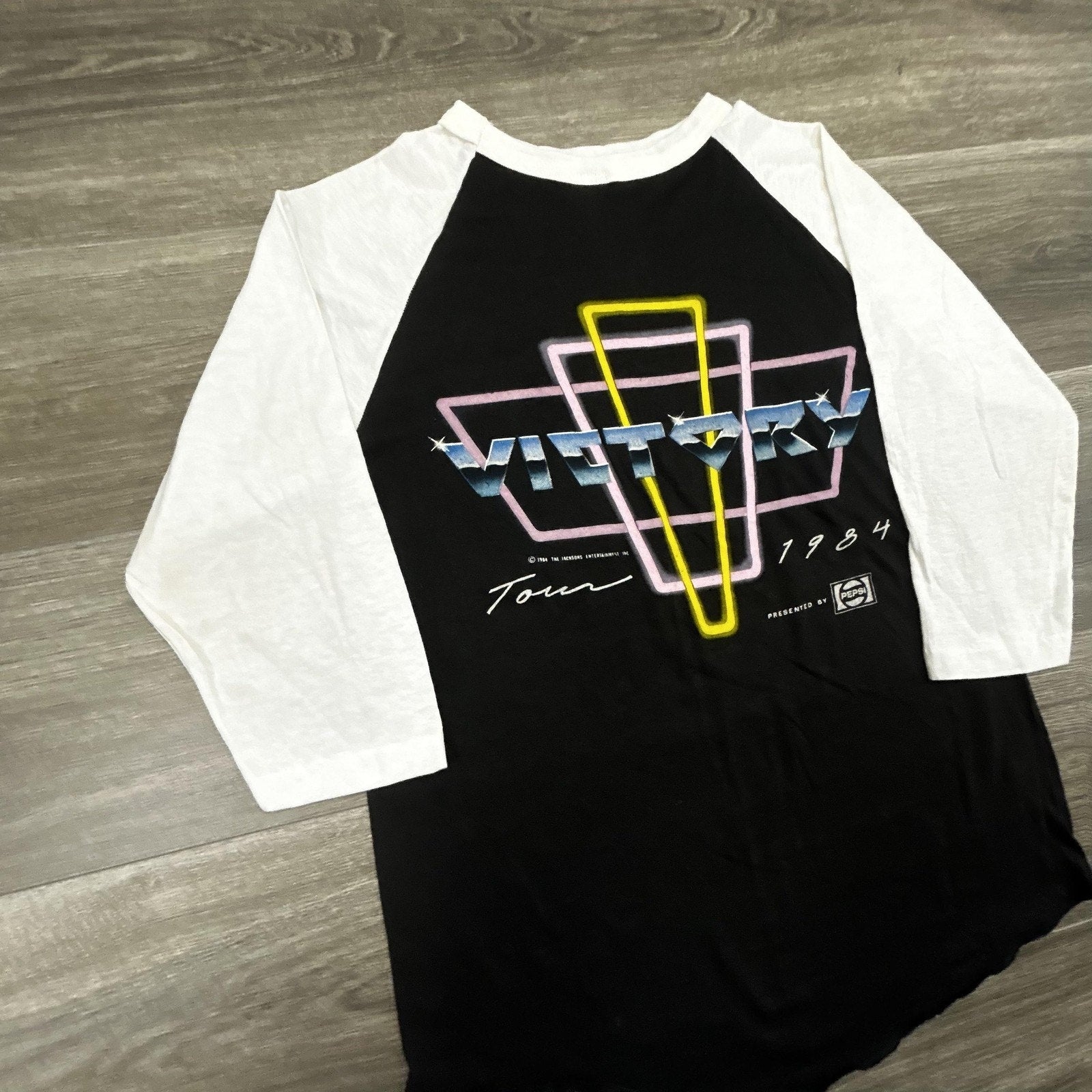 Vintage Michael Jackson Shirt Mens Small Black Victory Tour 1984 Raglan 80s USA