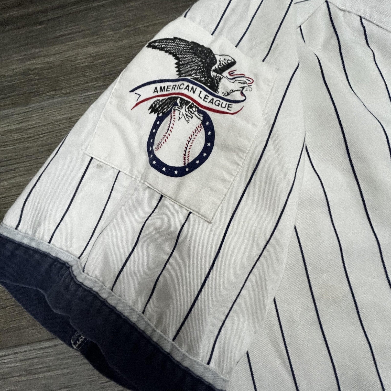 Vintage New York Yankees Jersey Mens Large White Pinstripe Baseball Starter 90s