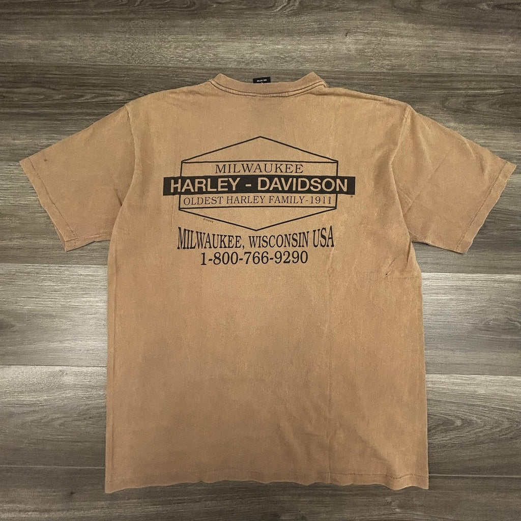 Vintage 90s Harley Davidson Shirt Mens XL Brown Single Stitch 1997 Made in USA