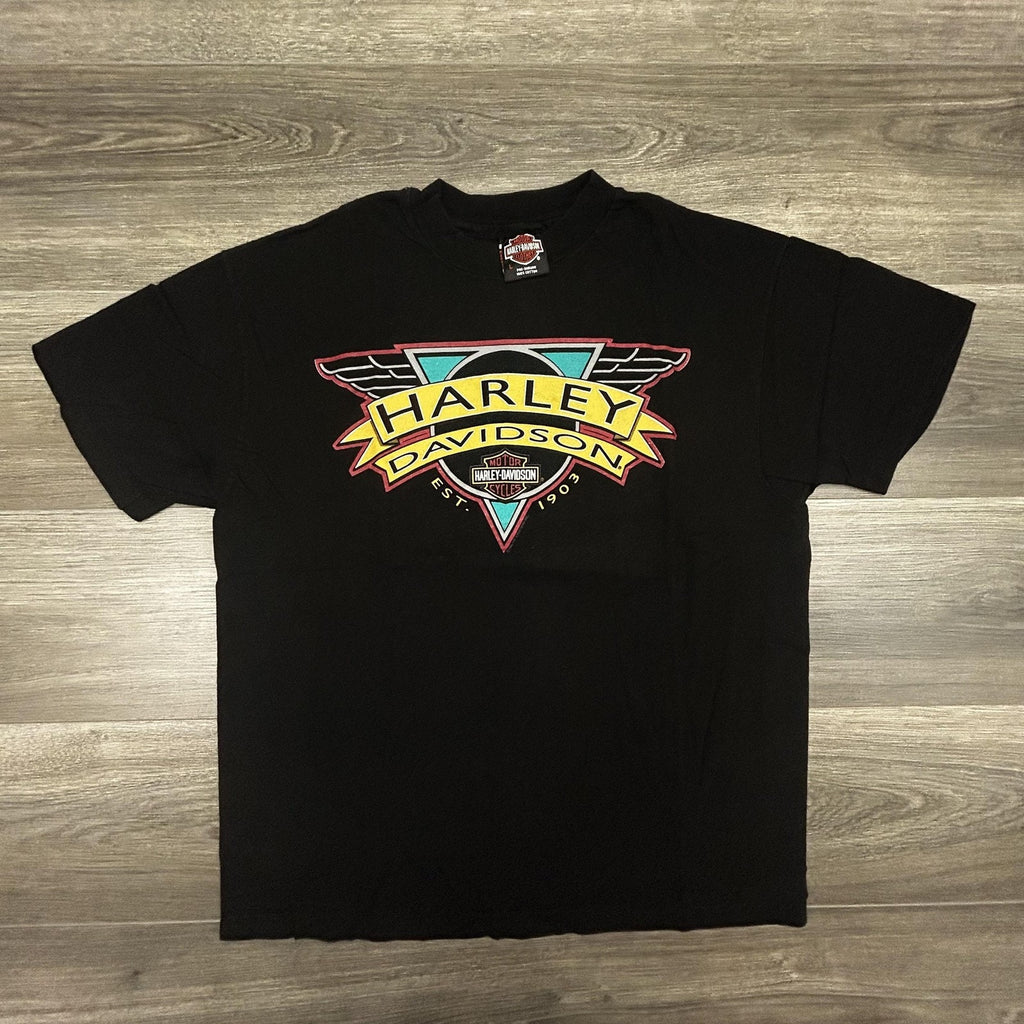 Vintage Harley Davidson Shirt Mens Large Black Eagle Single Stitch 1993 90s USA