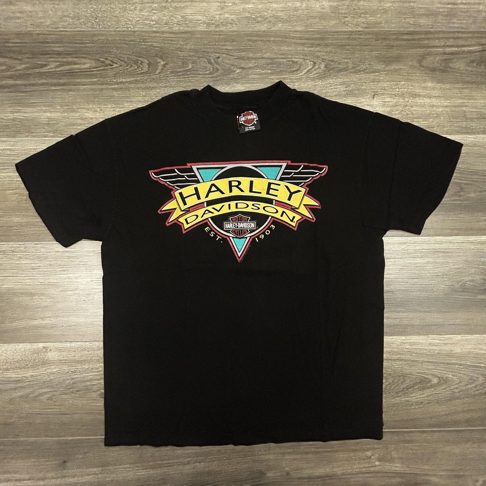Vintage Harley Davidson Shirt Mens Large Black Eagle Single Stitch 1993 90s USA