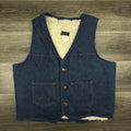 Vintage 80s Wrangler Denim Vest Mens XL Blue Sherpa Western Cowboy Workwear USA