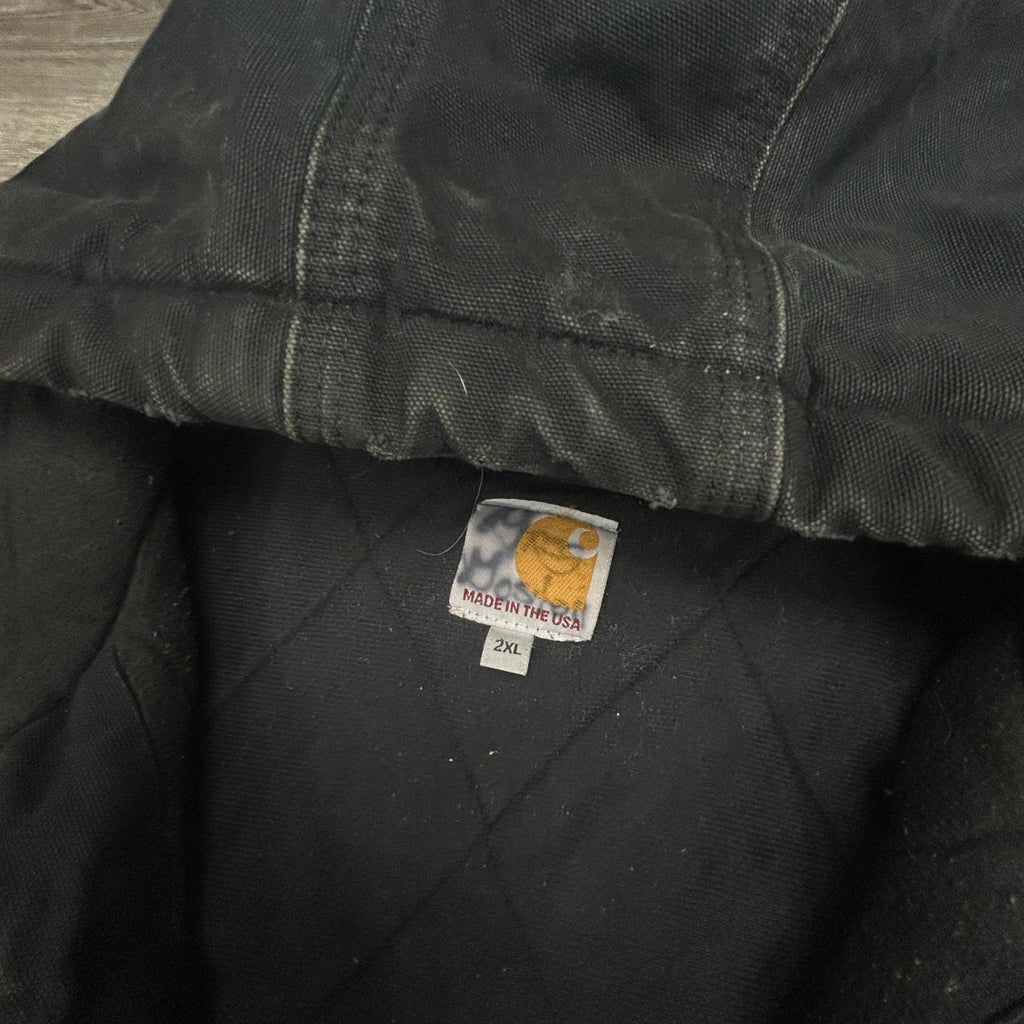 Vintage Carhartt Jacket Mens 2XL Black Hooded Canvas Bomber USA Workwear 90s