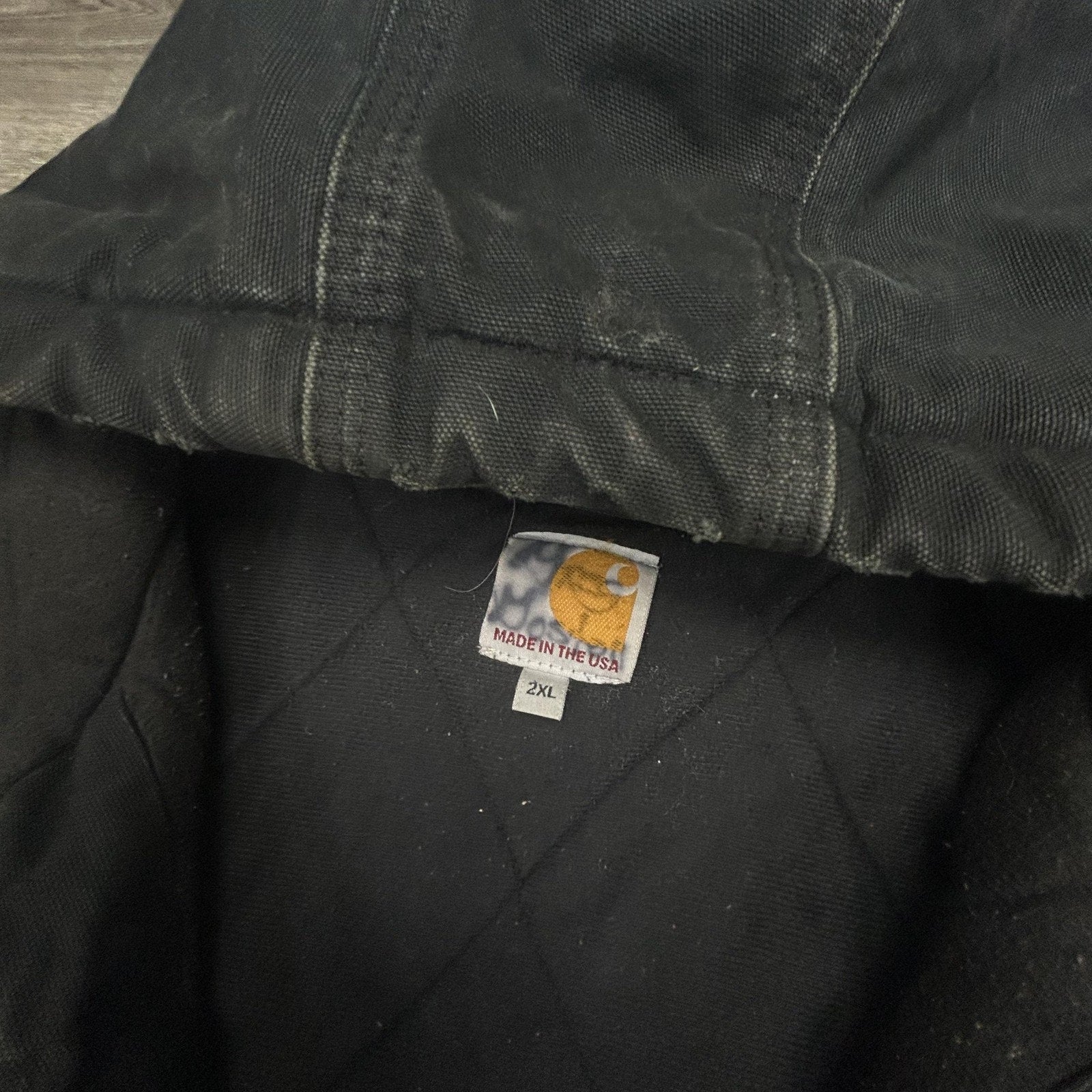 Vintage Carhartt Jacket Mens 2XL Black Hooded Canvas Bomber USA Workwear 90s