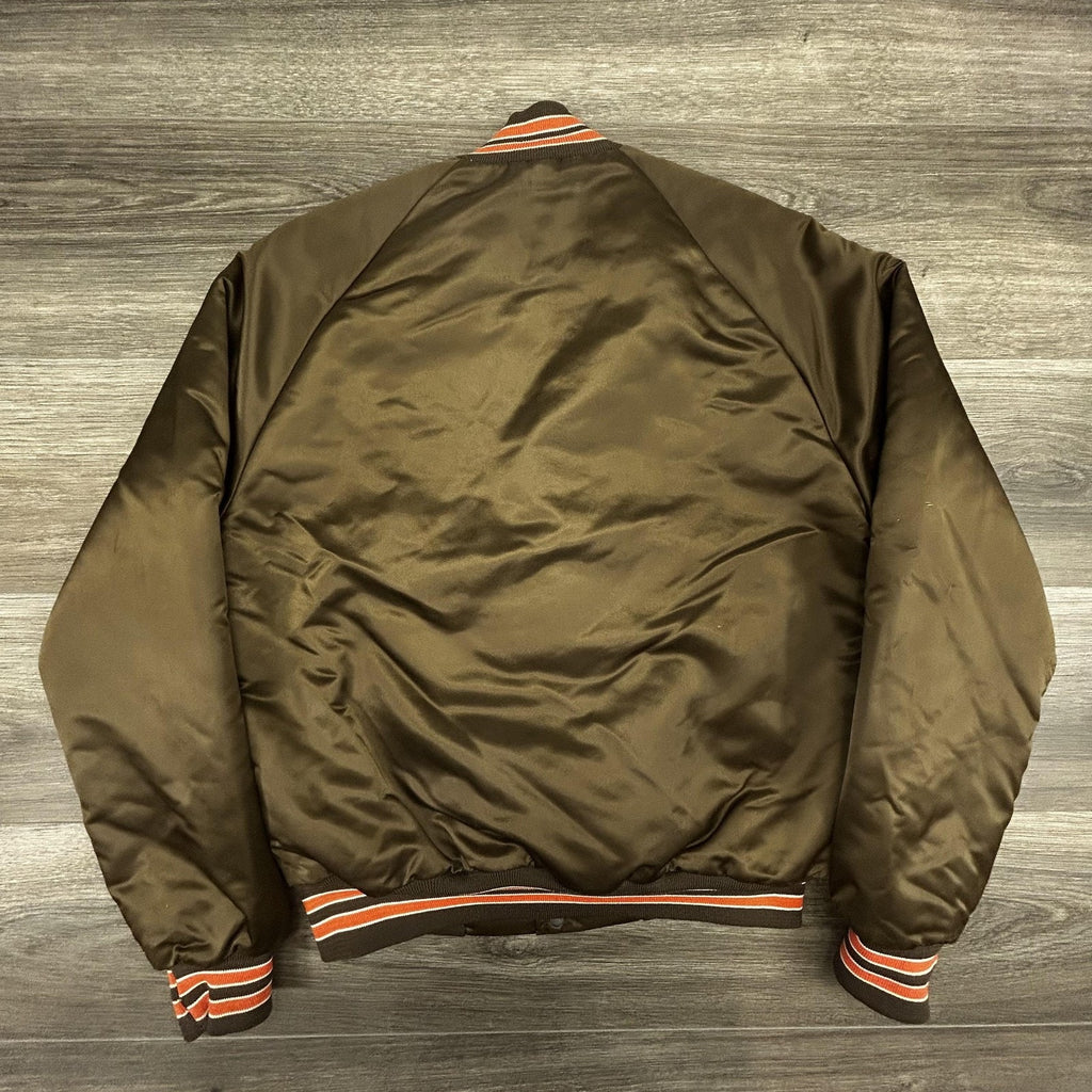 Vintage Cleveland Browns Satin Bomber Jacket Mens Small Brown Chalk Line 90s