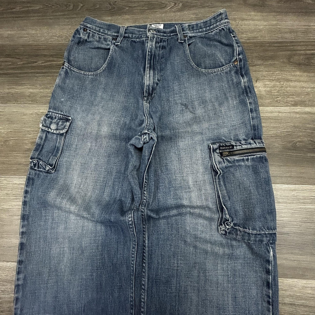 Vintage Guess Cargo Jeans Mens 32x32 Blue Wide Leg Carpenter Baggy Denim Y2K