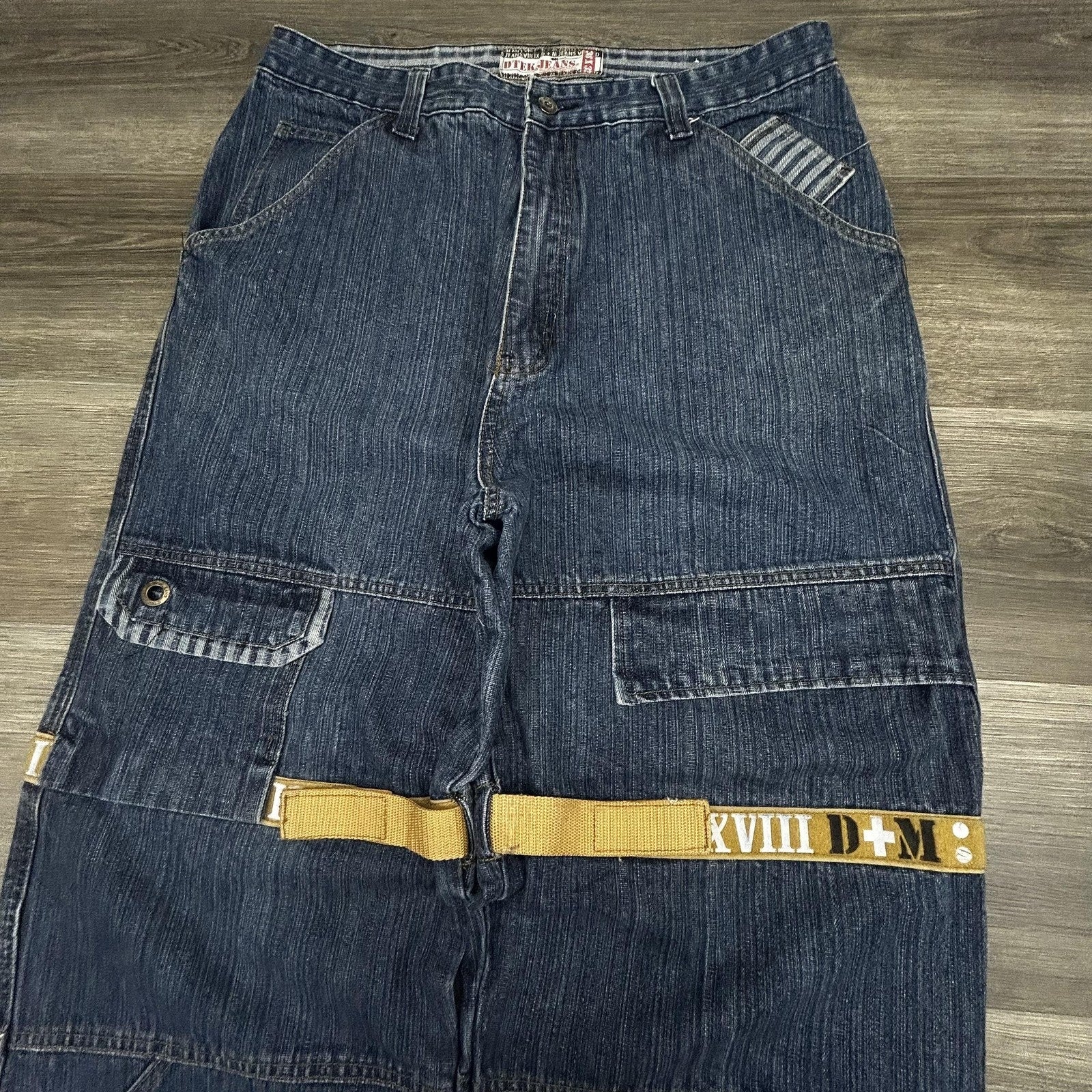 Vintage DTEK Girbaud Jeans Mens 36x32 Blue Baggy Flight Strap Denim Skater Y2K