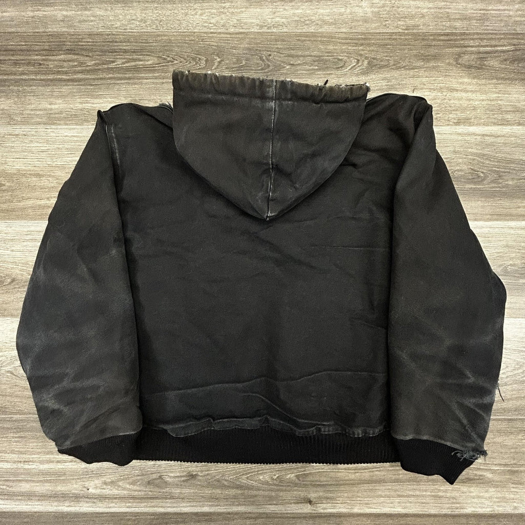 Vintage Carhartt Jacket Mens 2XL Black Hooded Canvas Faded Thrashed J04 BLK 90s