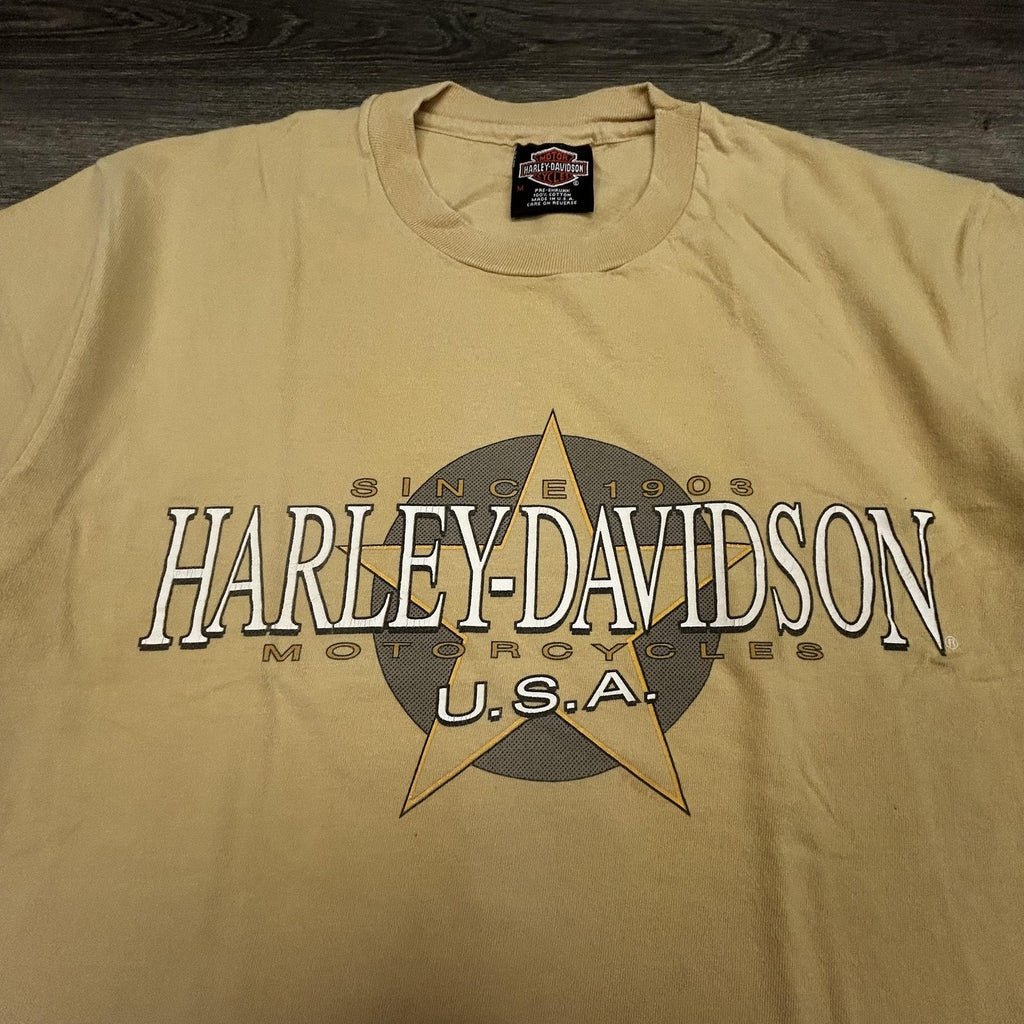 Vintage Harley Davidson Shirt Mens Medium Tan Eagle Single Stitch 1997 90s USA