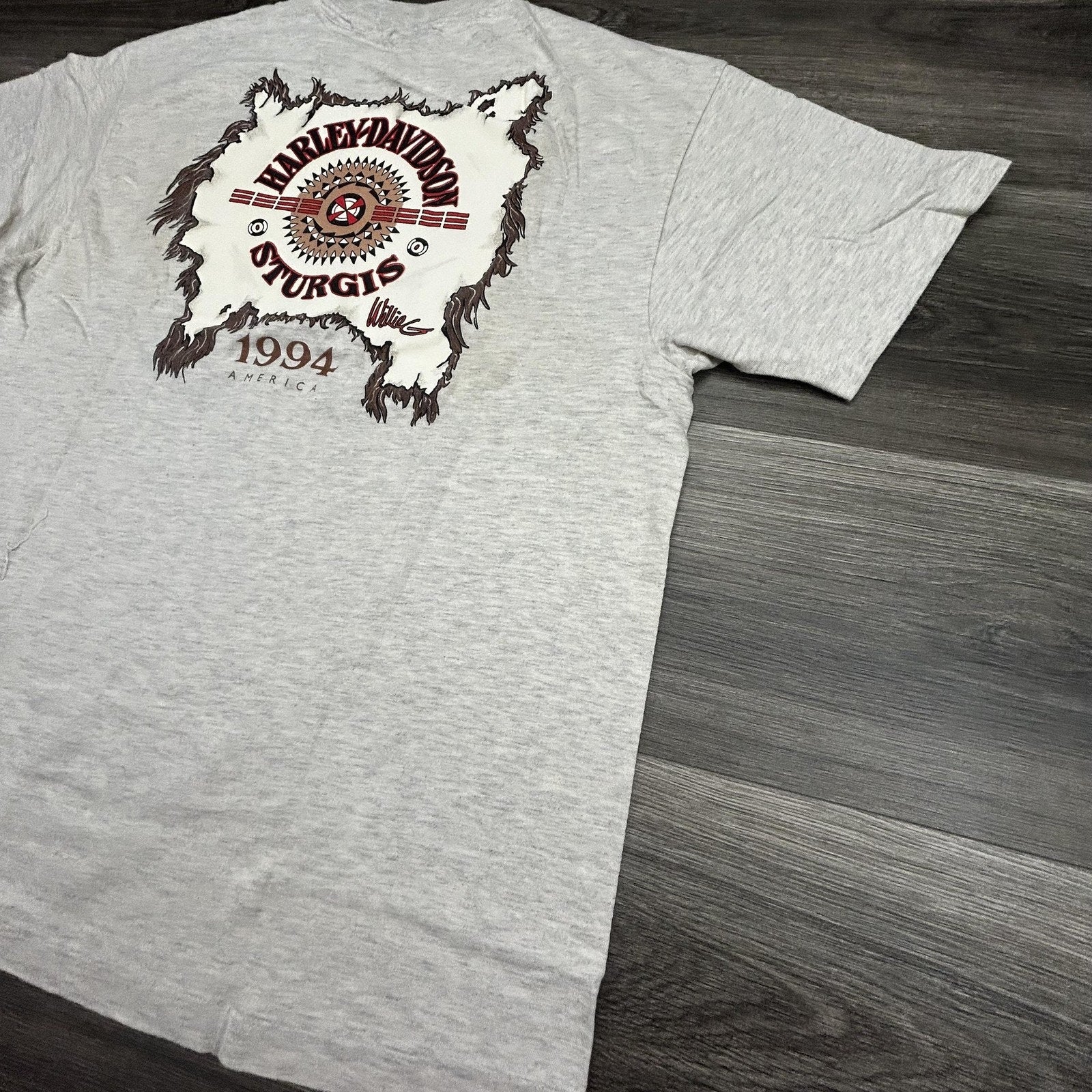 Vintage Harley Davidson Sturgis Shirt Mens Large Gray 1994 Native American 90s