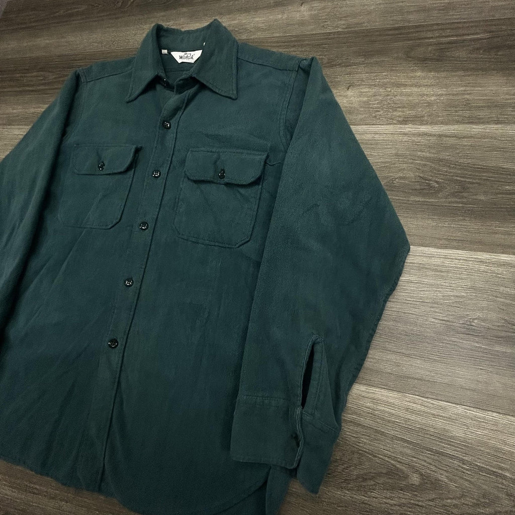 Vintage Woolrich Chamois Flannel Shirt Mens Large Green Long Sleeve Button 90s