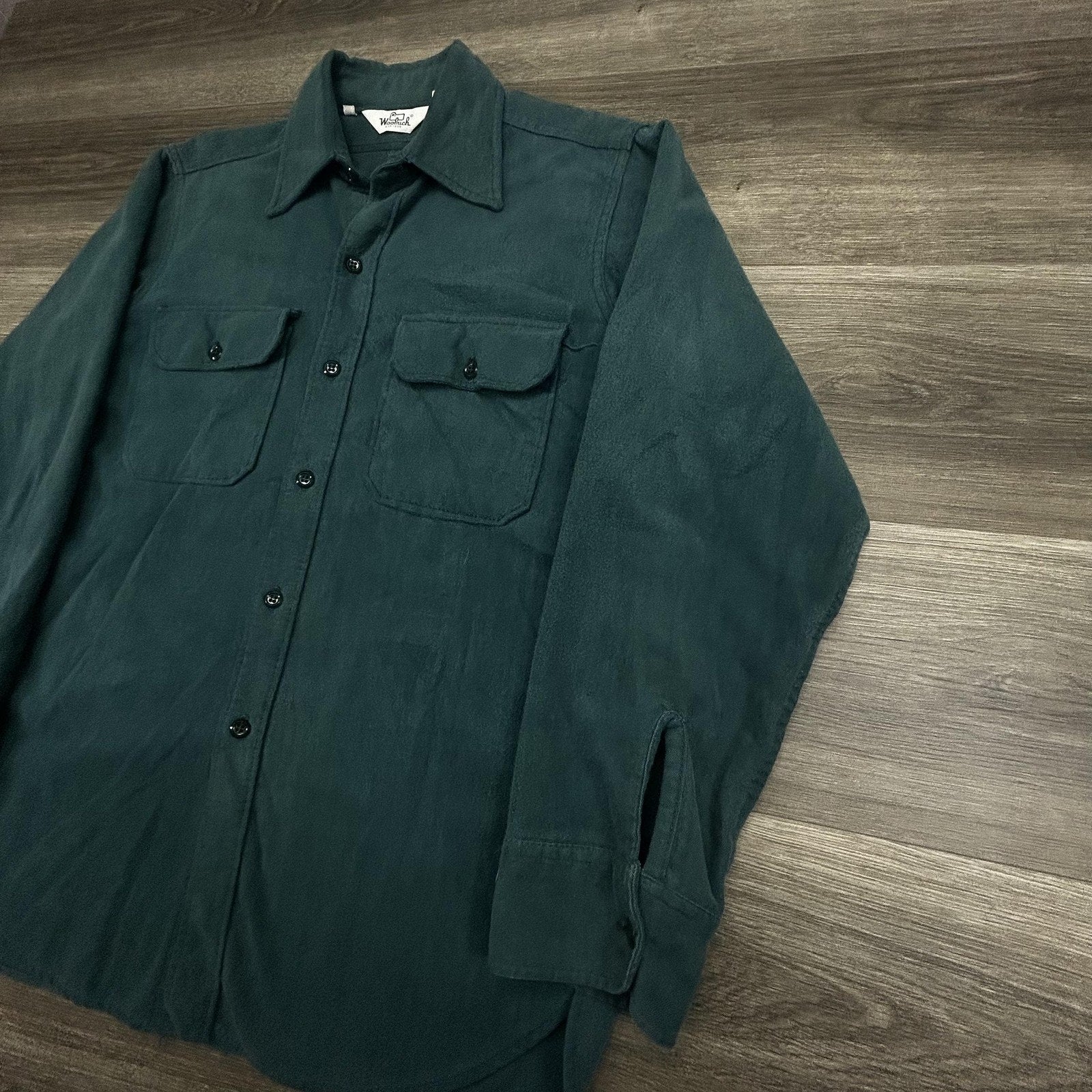 Vintage Woolrich Chamois Flannel Shirt Mens Large Green Long Sleeve Button 90s