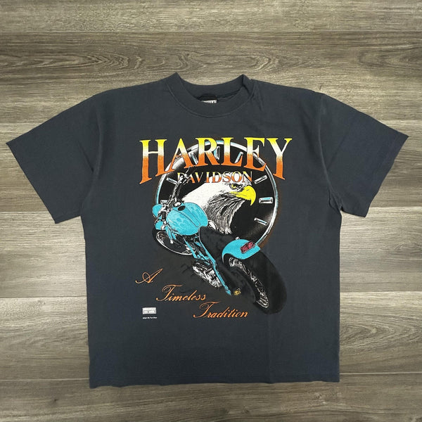 Vintage 80s Harley Davidson Shirt Mens Large Gray Eagle Motorcycle Single Stitch