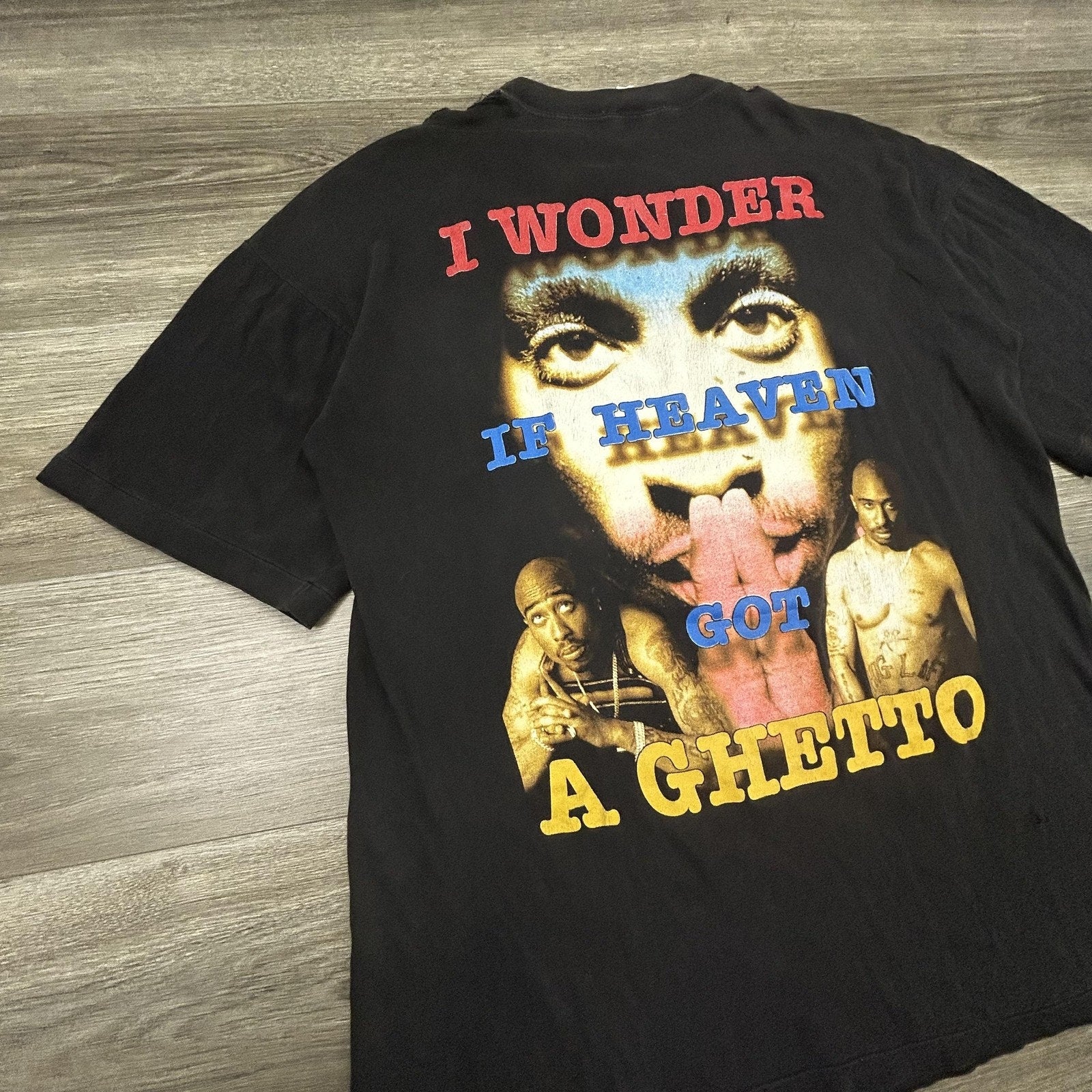 Vintage Tupac Rap Tee Shirt Mens XL Black 2Pac All Eyez On Me Heaven Ghetto RARE