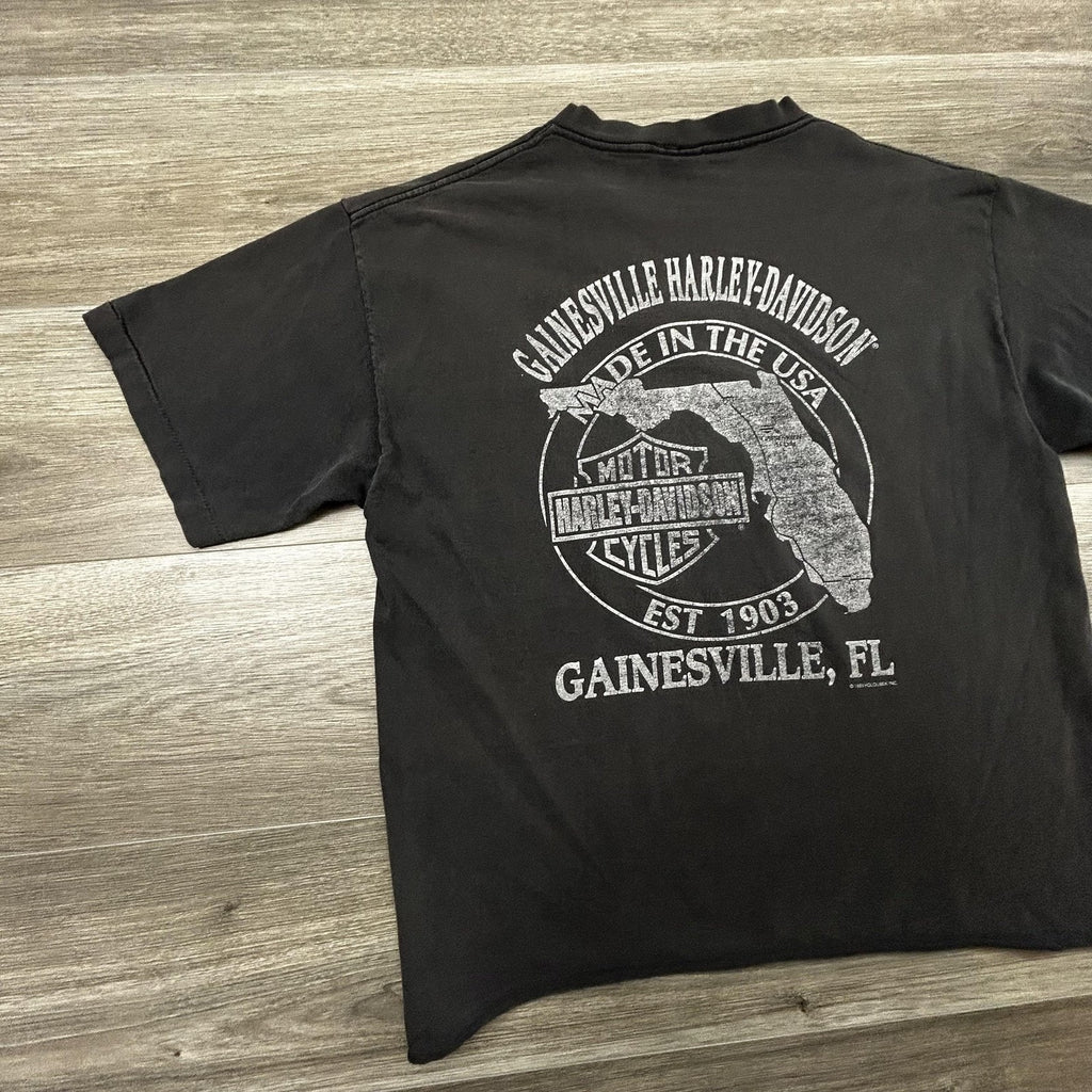 Vintage Harley Davidson Shirt Womens Large Black V-Neck Native 1993 Holoubek USA