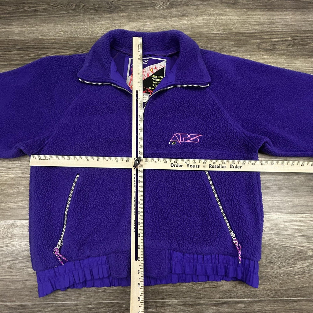 Vintage 90s Ski Bomber Jacket Mens Large Purple Fleece Full Zip Deep Pile Sherpa