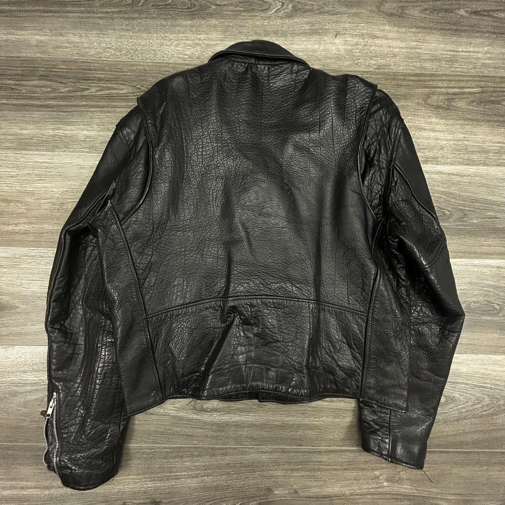 Vintage Leather Motorcycle Jacket Mens 44 Black Belted Zip Punk Grunge LA 90s