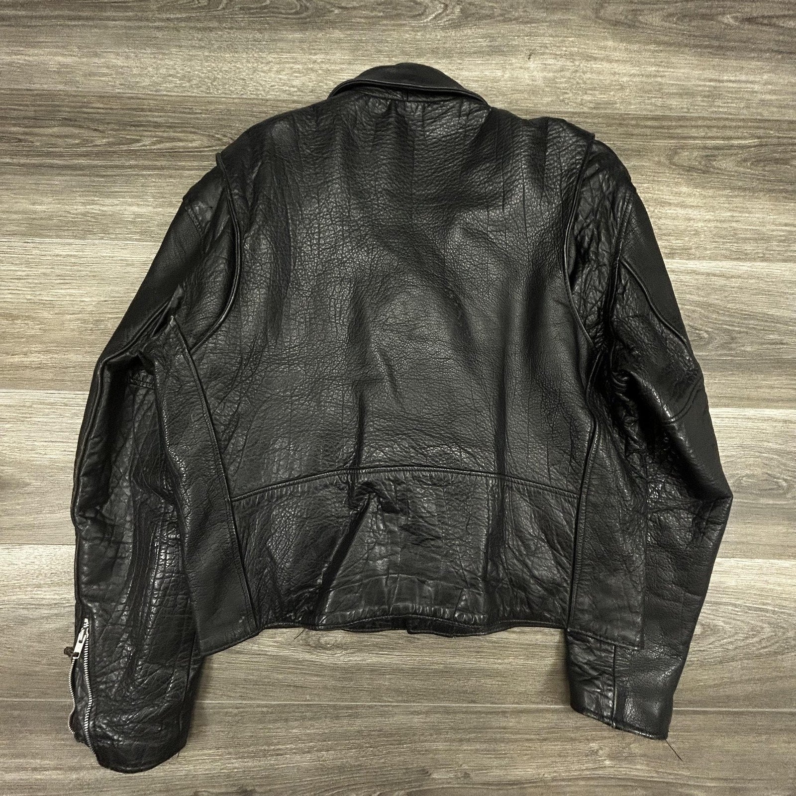 Vintage Leather Motorcycle Jacket Mens 44 Black Belted Zip Punk Grunge LA 90s