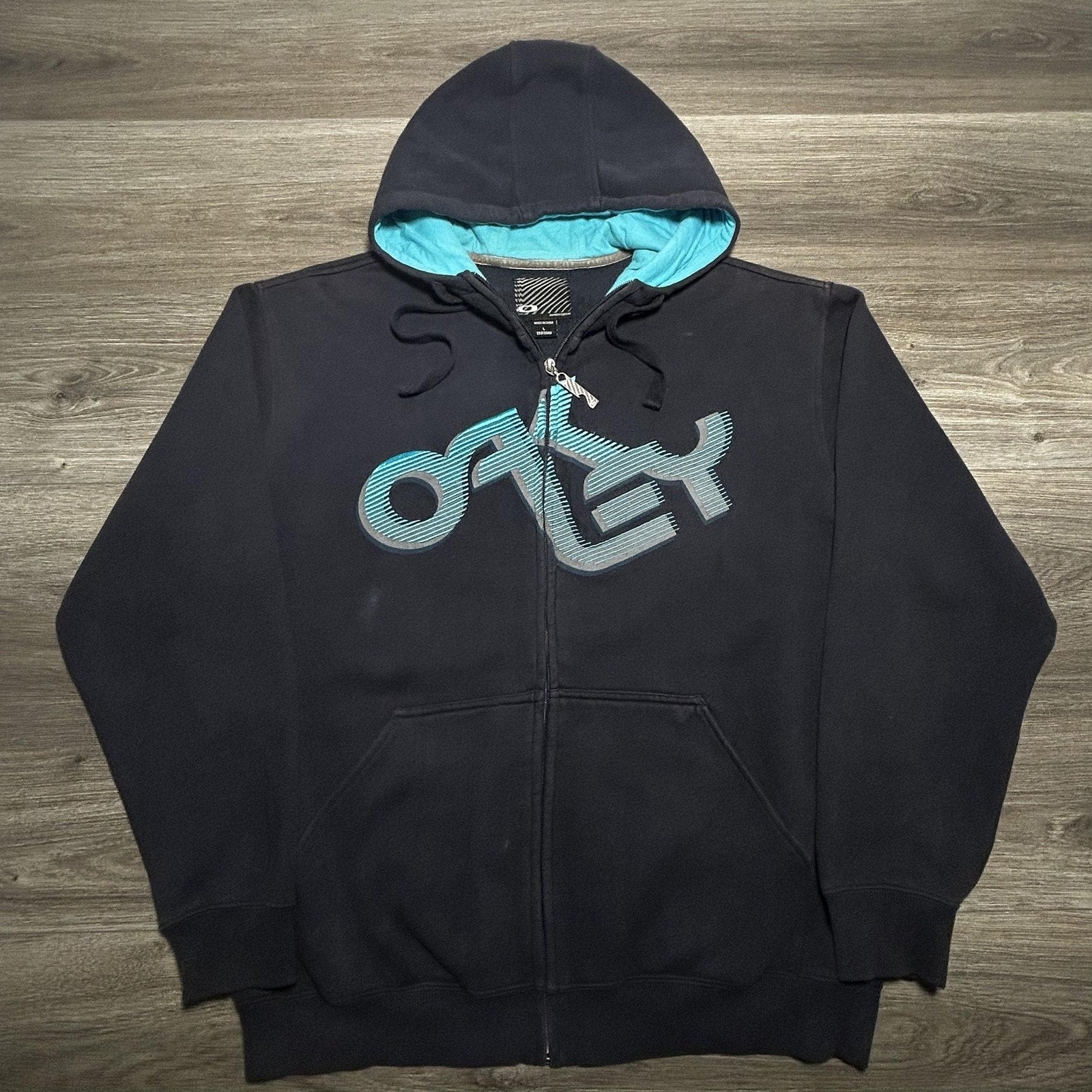 Vintage Oakley Software Hoodie Mens Large Blue Full Zip Tech Gorp RARE Y2K