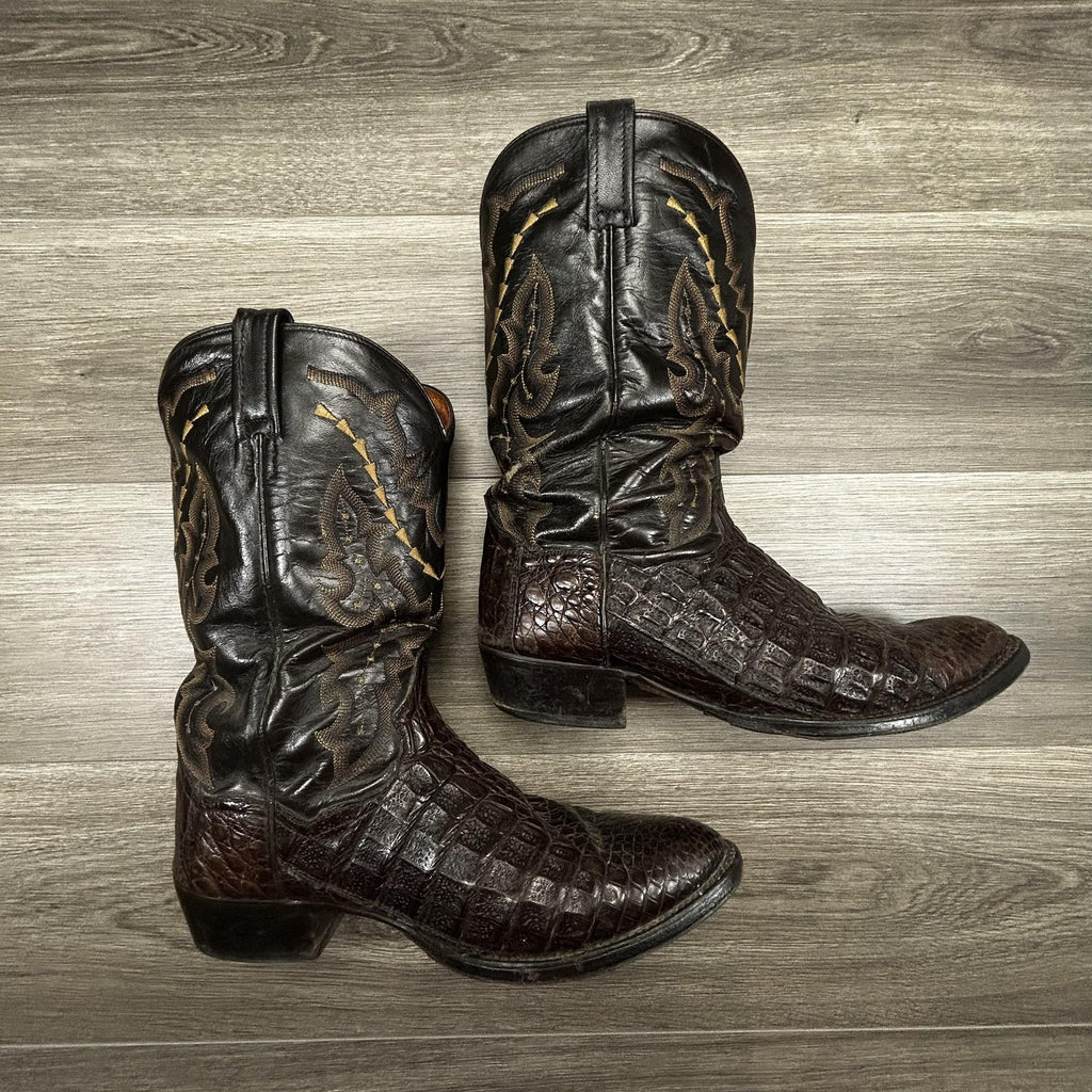 Dan Post Caiman Alligator Leather Cowboy Boots Brown Exotic Size 12 EW DP2386