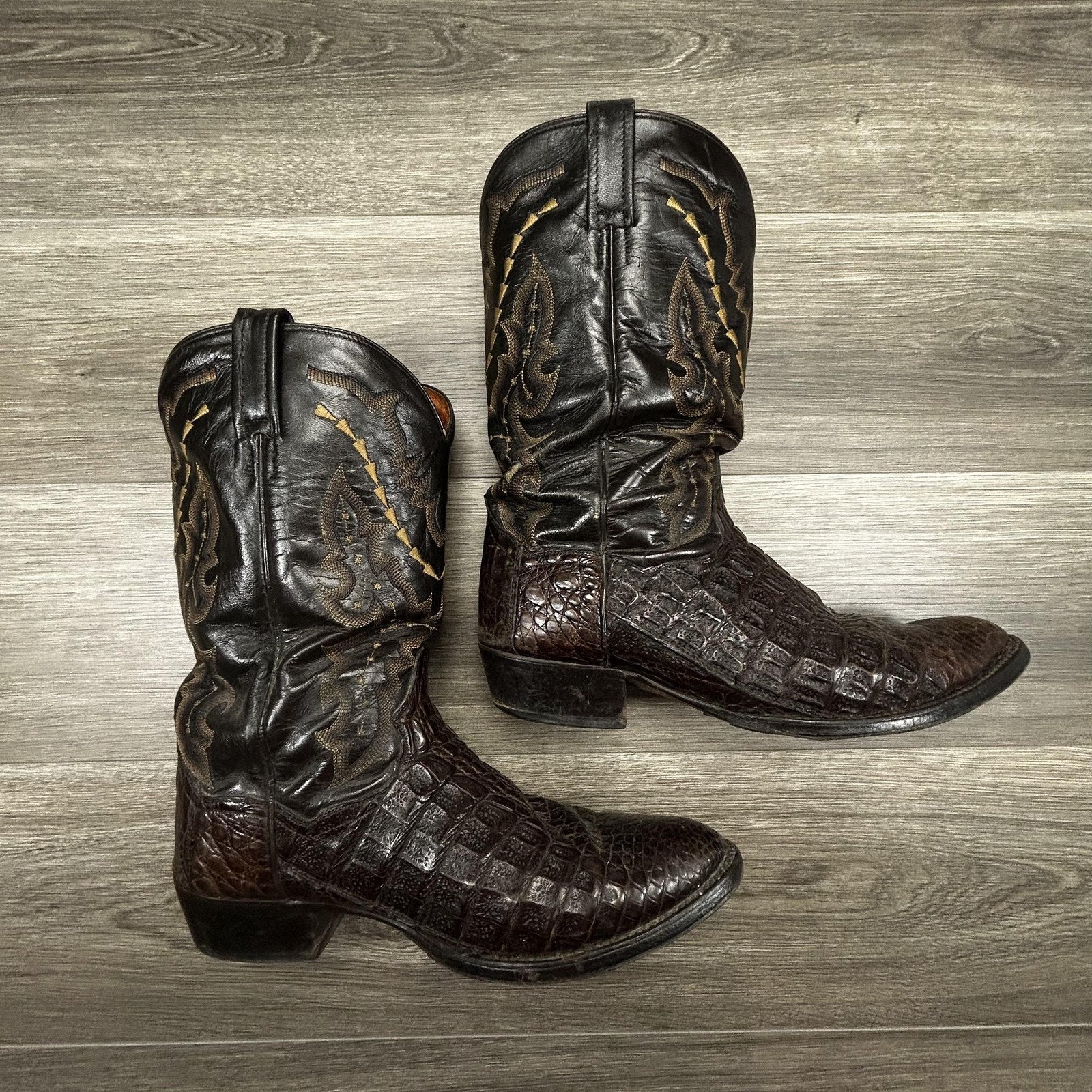 Dan Post Caiman Alligator Leather Cowboy Boots Brown Exotic Size 12 EW DP2386