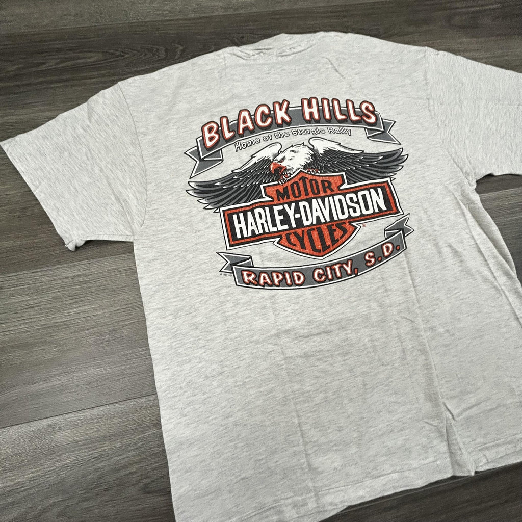 Vintage Harley Davidson Shirt Mens Large Gray Sturgis Eagle Skull 1997 90s USA