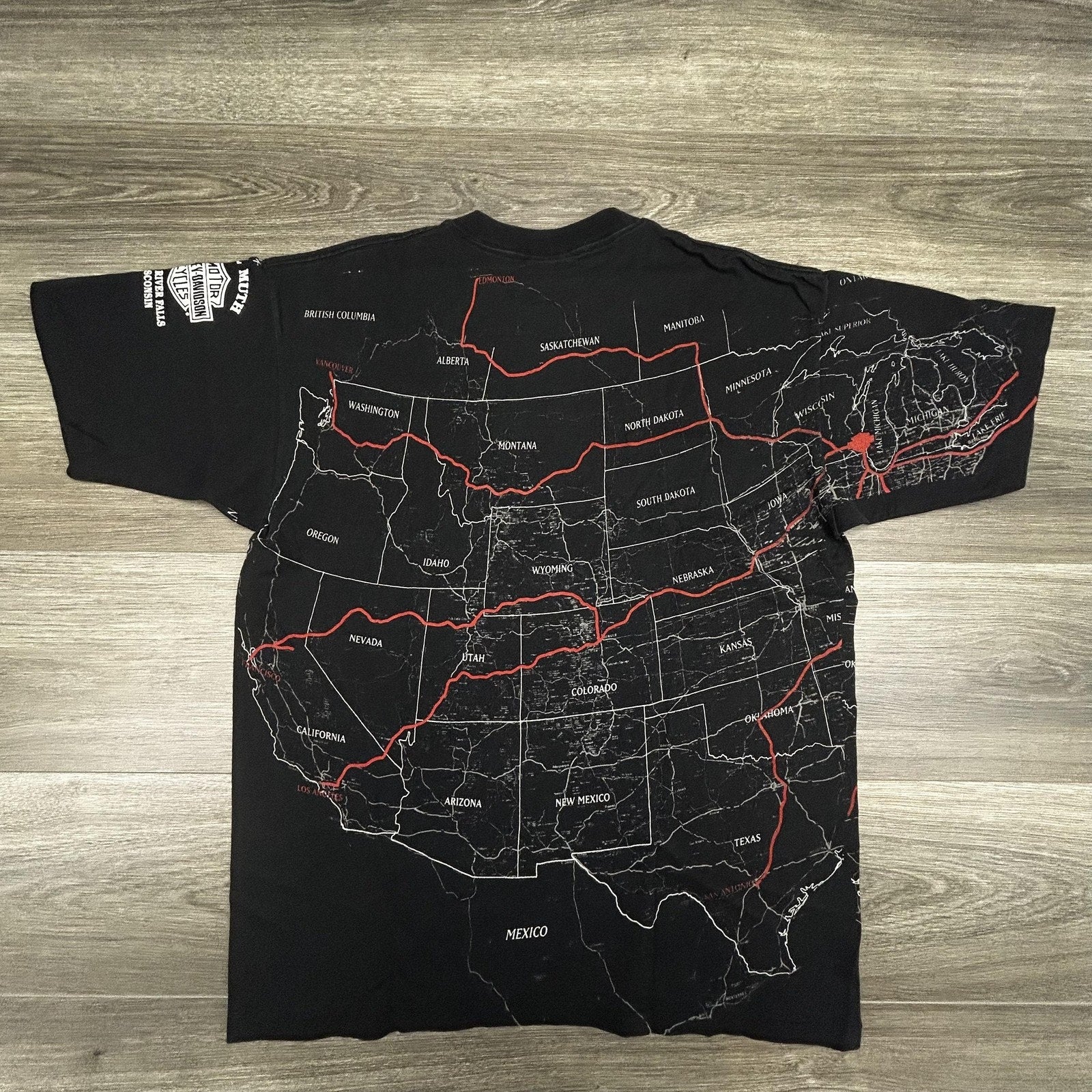 Vintage Harley Davidson Shirt Mens Large Black USA Map AOP Holoubek 1992 90s