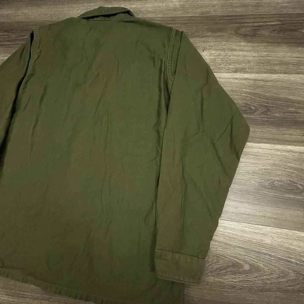 Vintage US Navy Vietnam Shirt Mens LT Green Utility OG-507 Military Seabees 70s