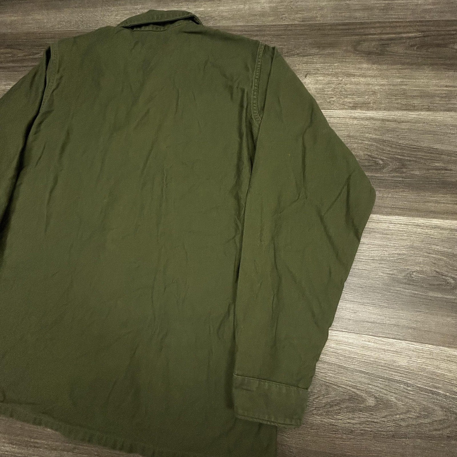Vintage US Navy Vietnam Shirt Mens LT Green Utility OG-507 Military Seabees 70s
