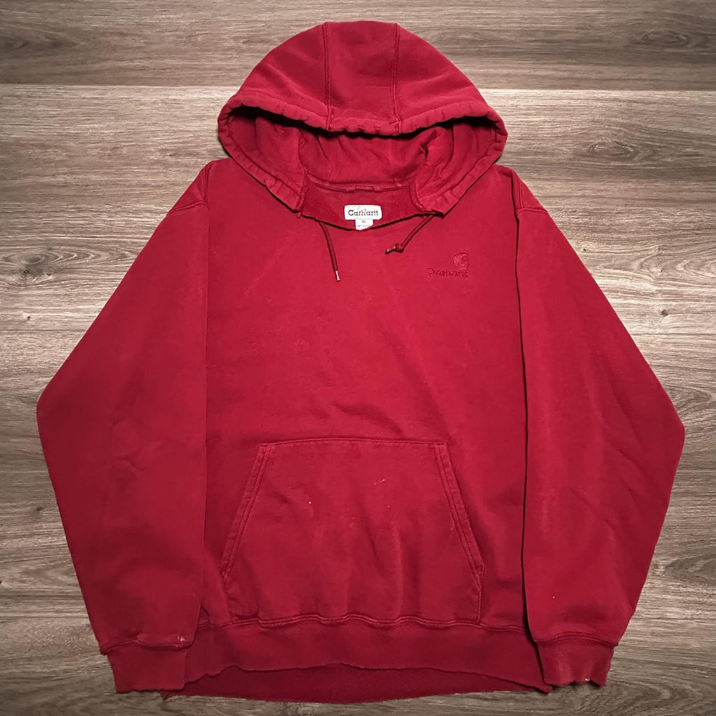 Vintage Carhartt Hoodie Mens XL Red Embroidered Logo Faded Skater K184 Y2K
