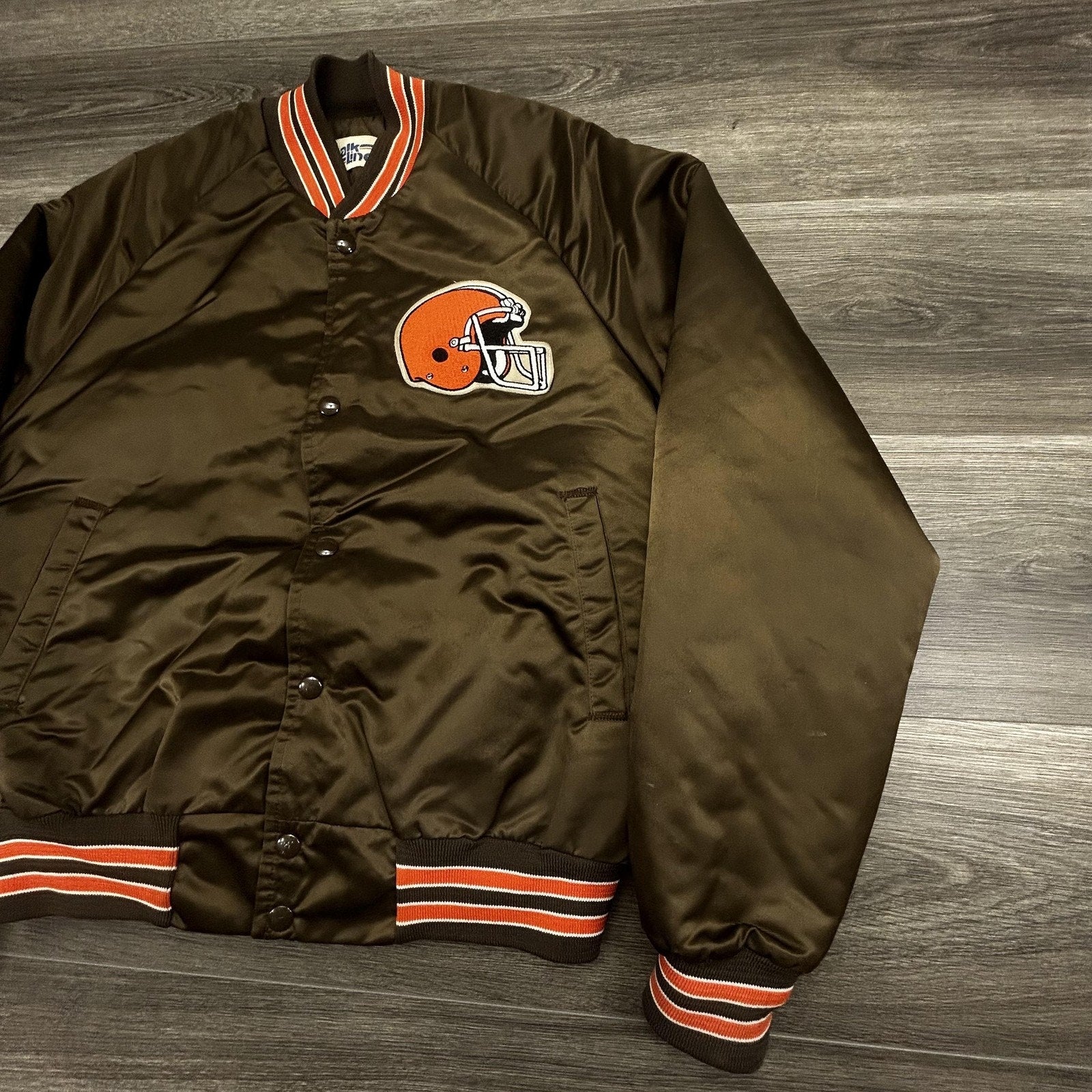 Vintage Cleveland Browns Satin Bomber Jacket Mens Small Brown Chalk Line 90s