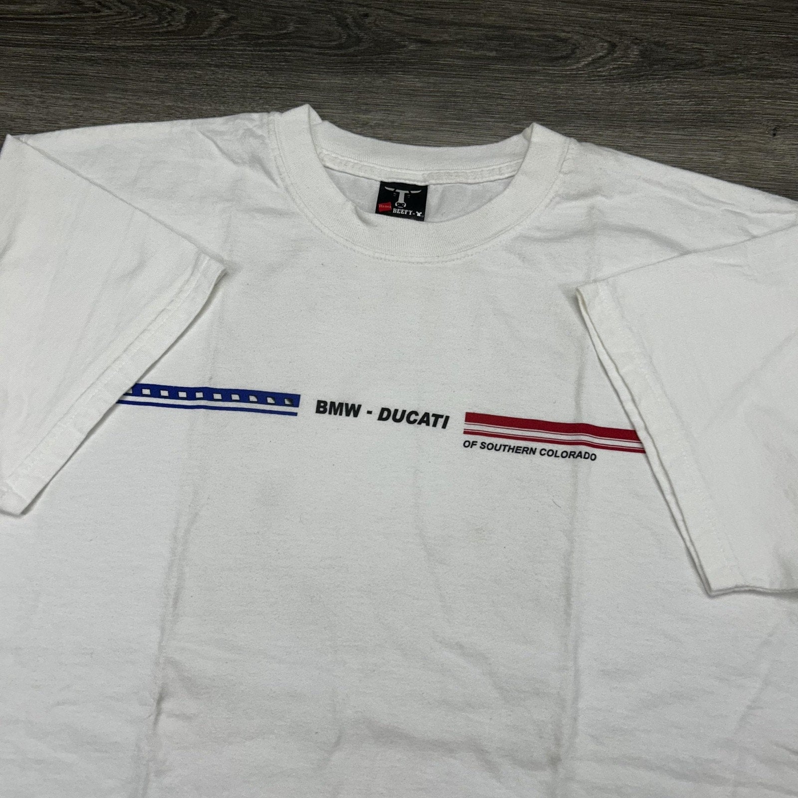 Vintage BMW Ducati Shirt Mens Large White Motorcycle Racing Southern Colorado