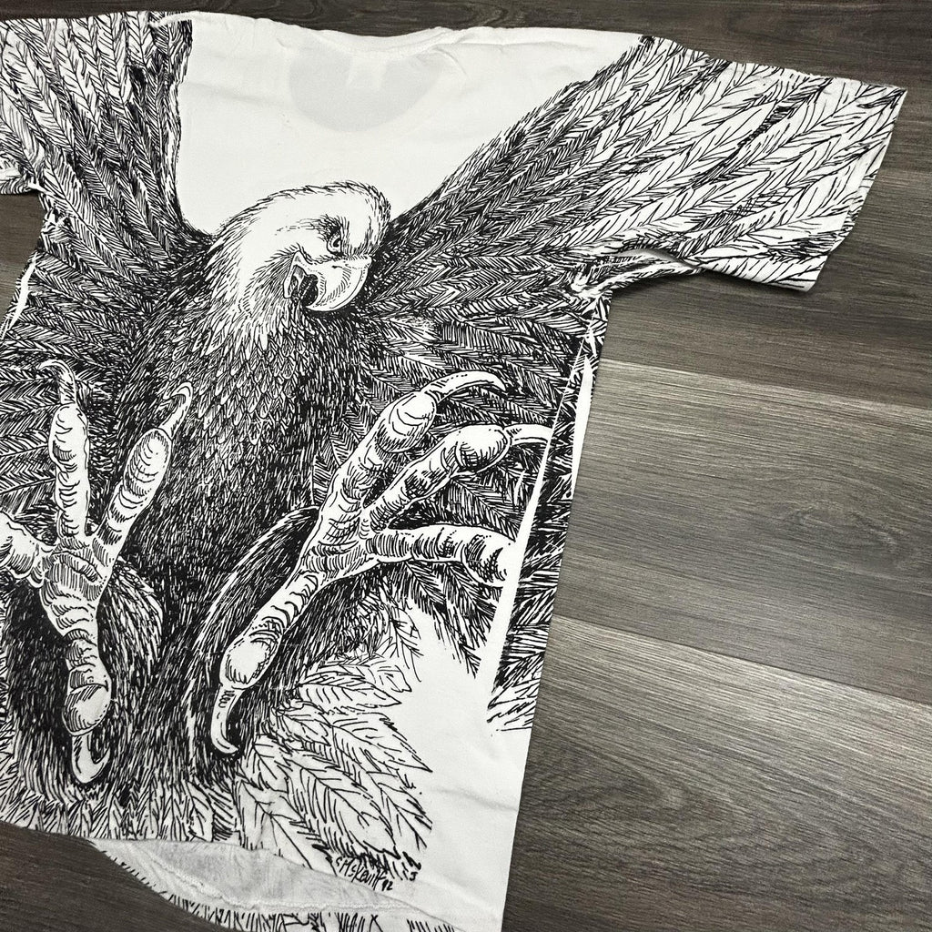 Vintage 90s Bald Eagle Shirt Mens Large White AOP Single Stitch Made USA 1992