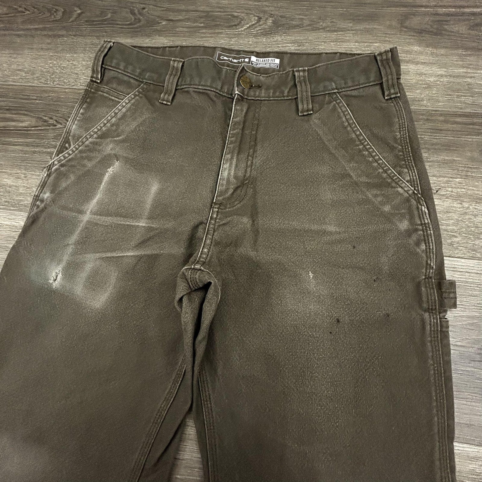 Carhartt Carpenter Pants Mens 32x30 Green Brown Rugged Flex Relaxed Fit BN3279
