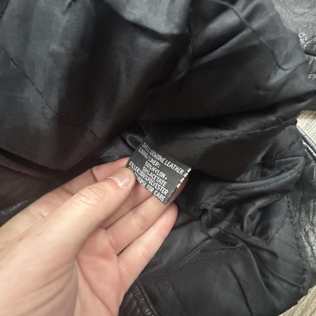 Vintage Leather Motorcycle Jacket Mens 44 Black Belted Zip Punk Grunge LA 90s